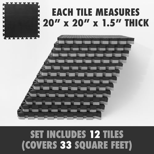 Black and Grey Extra Thick 1.5-Inch Interlocking Jiu Jitsu Mats - 33 Sq Ft