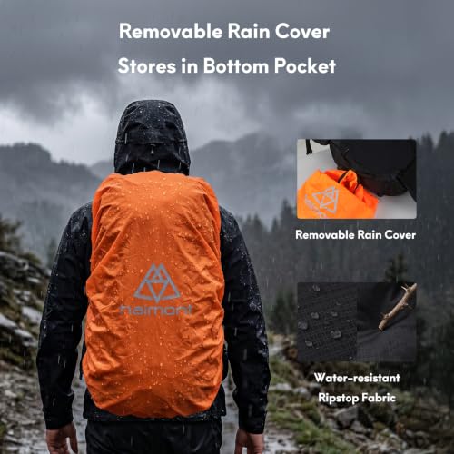 Haimont 40L+15L Roll-Top Backpacking Pack with Rain Cover - Black
