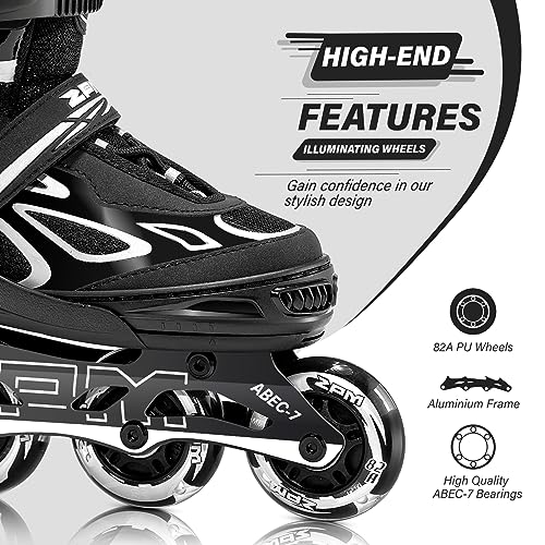 Adjustable Inline Skates for Kids and Adults - Silver, Size Large Youth 4.5-8 US