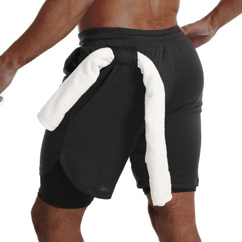 JWJ Men's 2-in-1 Running Shorts - Quick-Dry Athletic Gym Wear with Side Pockets