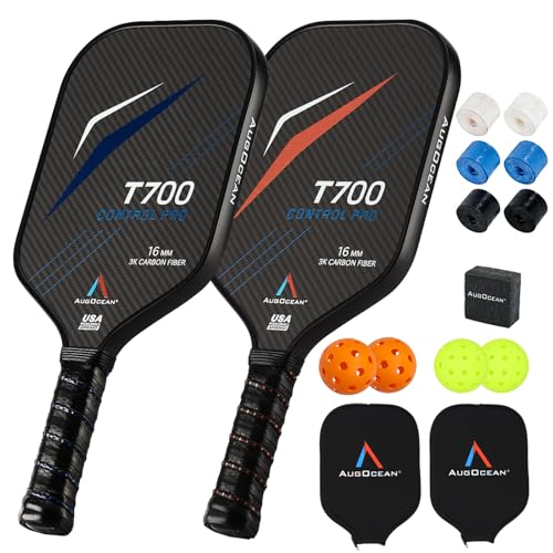 AugOcean Pickleball Paddles Set Blue & Brown - USAPA Approved 3K Carbon Fiber