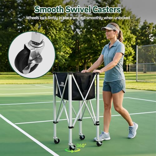 YooKoo Pickleball Ball Hopper Cart with Removable Bag & Locking Wheels