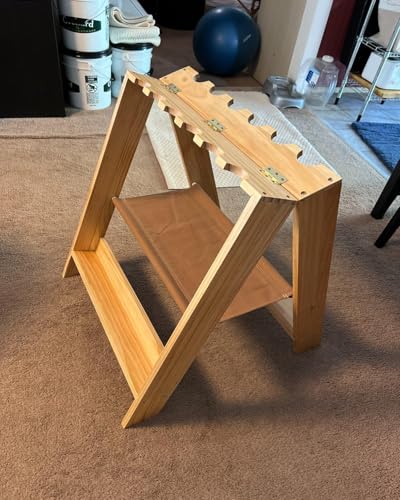 12-Slot Wooden Folding Gun Rack Stand with Accessory Storage - Portable & Durable
