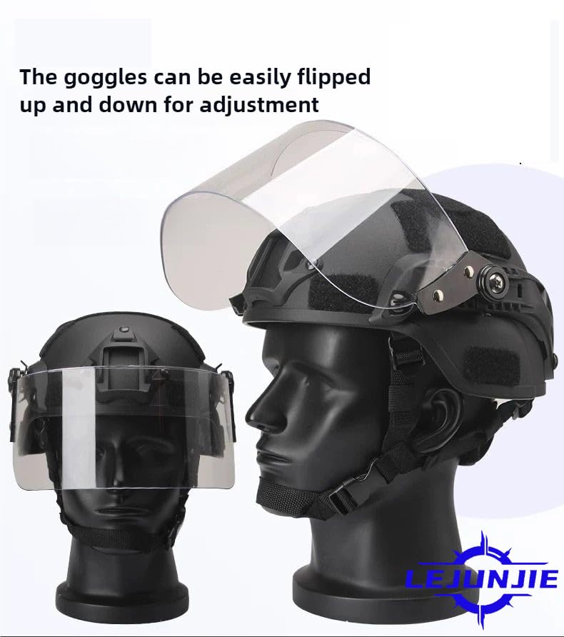 LEJUNJIE BK Tactical MICH 2000 Fast Helmet with Clear Riot Visor Face Shield - Airsoft & Paintball