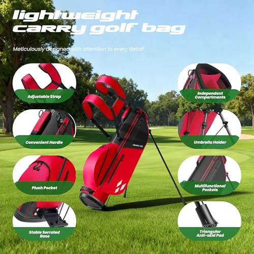 Junior Golf Stand Bag - Youth 28-Inch Lightweight Golf Bag for Ages 9-12, Red Variation