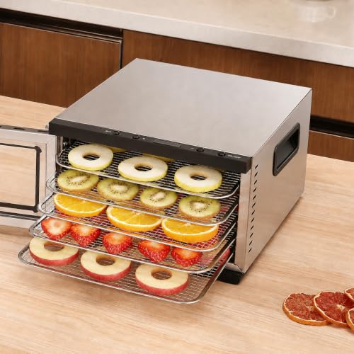 Food Dehydrator Machine with 5 Stainless Steel Trays - Digital Timer & Temperature Control - Silver - Model 2015YJ