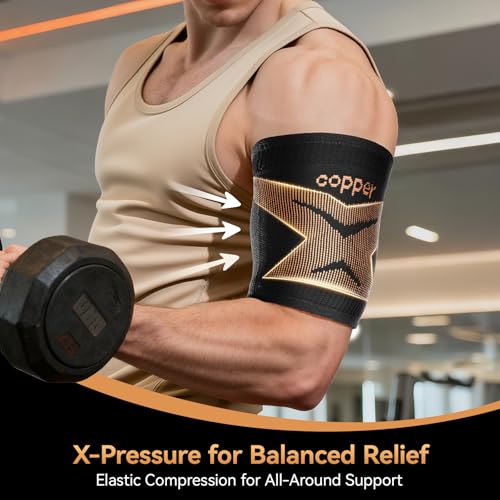 Deep Gold Copper Bicep Tendonitis Brace Large - Upper Arm Compression Sleeve