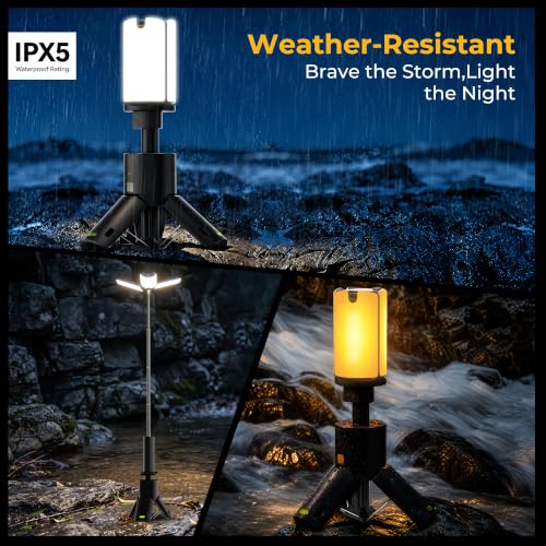 Rechargeable LED Camping Lantern with Telescopic Pole, 360° Light, Waterproof & Power Bank