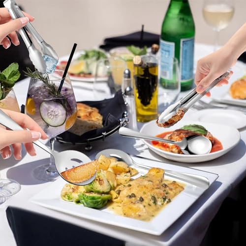 Silver 12-Piece Stainless Steel Serving Utensil Set with Tongs & Spoons