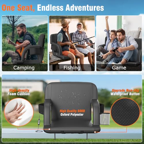 Heated Stadium Seat for Bleachers 25-Inch Wide with USB & 3 Heat Levels - Black