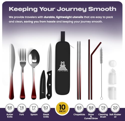 Travel Utensil Set with Case - 10 Pcs Portable Silverware Collection, Gradient Red