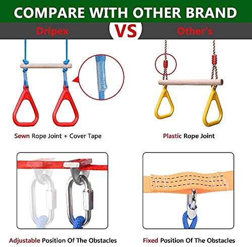 Dripex Ninja Warrior Obstacle Course for Kids Backyard 2x50FT Slackline Kit with 10 Accessories - Outdoor Climbing & Balance Play Set