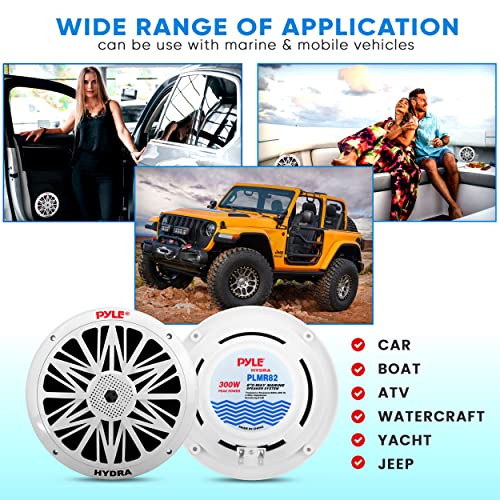 Pyle 8-Inch Marine Waterproof Speakers - 300W Power, Weather Resistant, Dual Cone, White, PLMR82