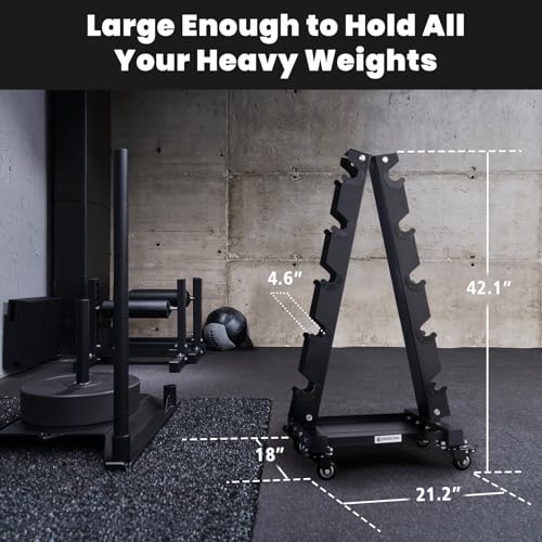 Large 700 LBS Capacity Dumbbell Rack Stand - A-Frame Rolling Weight Storage