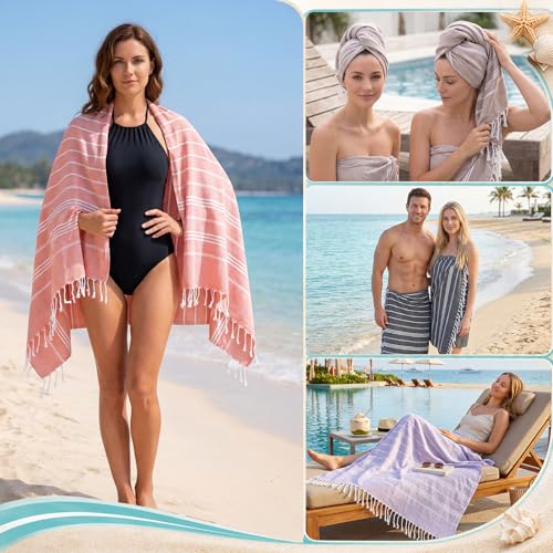 Turkish Beach Towels Set - Multicolor 12 Pack 71x36 Inches Large Quick-Dry Sand-Resistant for Beach & Pool