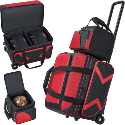 Aleemin Red 3 Ball Bowling Bag with Wheels & Tote - Durable, Multi-Compartment