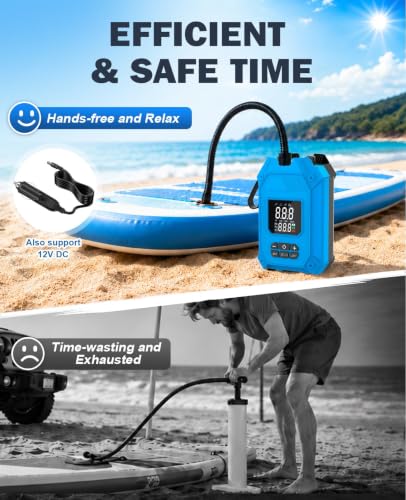 Electric Paddle Board Pump 25PSI Rechargeable Inflator with Auto-Off & Deflation