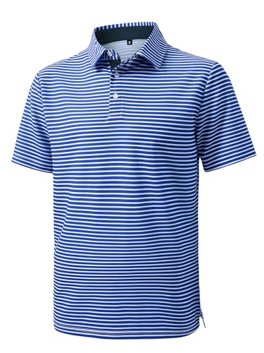 Men's Golf Polo Shirt Dry Fit Short Sleeve Slim Fit Moisture Wicking Casual Collared D Blue Stripes X-Large