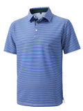 Men's Golf Polo Shirt Dry Fit Short Sleeve Slim Fit Moisture Wicking Casual Collared D Blue Stripes X-Large