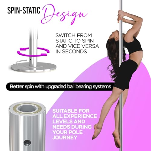 Spinning Dance Pole 45mm Chrome for Home, Adjustable & Portable, 7-11 ft