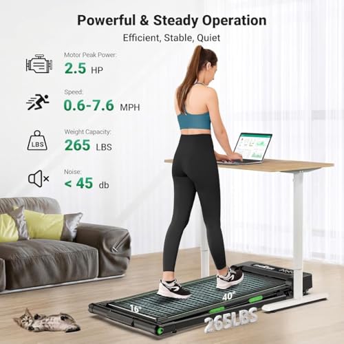 THERUN 2-in-1 Under Desk Walking Pad Treadmill with Handle Bar - Green & Black, High Speed