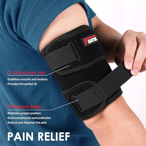 FEATOL Bicep Tendonitis Brace with 2 Gel Ice Packs - Black, M (10-12")