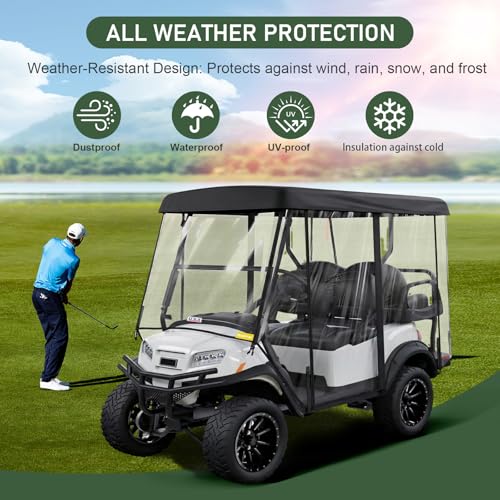 Black 58-Inch Short Roof Golf Cart Enclosure Rain Cover for EZGO & Club Car