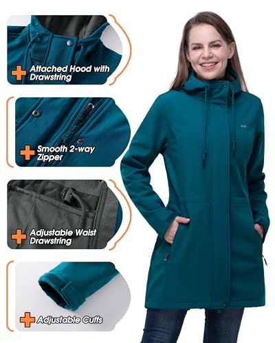 Women's 33,000ft Softshell Hooded Jacket XL Modern Blue Waterproof Fleece Lined Raincoat