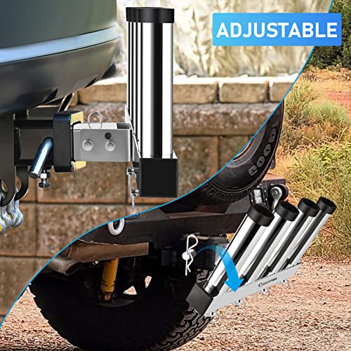 Stainless Steel Hitch Fishing Rod Holder for 2-Inch Receivers, Adjustable Mount with Quick Release Pin