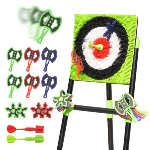 Tailbb Green Axe Throwing Game Set with Bristle Target & 12 Axes for Indoor Outdoor Fun