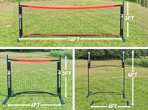 Hoverphenix Multi Size Pickleball Net Set with Paddles - 4FT & 10FT Adjustable Dink Rebounder