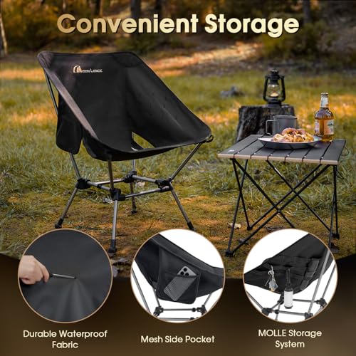 MOON LENCE Portable Camping Chair 2-Pack Black Ultralight Foldable Chair with 330Lbs Capacity