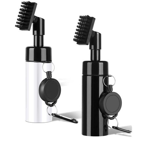 Qufoidium Golf Club Cleaner Brush 2 Pack - 7 Inch Golf Water Brush with 5 Oz Leakproof Bottle, Nylon Bristles & Retractable Hook, Black & White