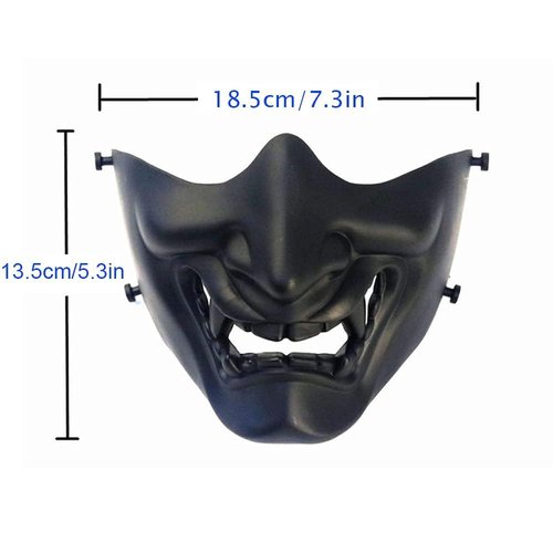 Tactical Half Face Masks, Evil Demon Hannya Kabuki Samurai Oni Mask Airsoft Protective Masks for Cs War Game Halloween Party (Black)