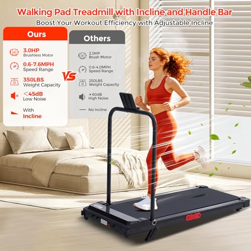 Portable Home Treadmill with Handle and Incline - Compact Walking Pad
