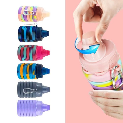 konlongzan Collapsible Water Bottles 2 pack Travel Water Bottle 500ML（ Blue Camouflage + Pink