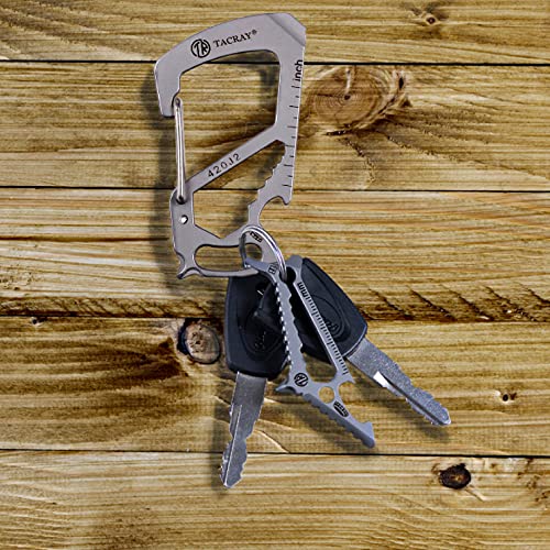 TACRAY Carabiner Keychain Clip, Stainless Steel key holder with Anti-Lost and Quick Release clip, Multitool keychain Bottle Opener and ruler, Easy Carry Backpack Clasp.