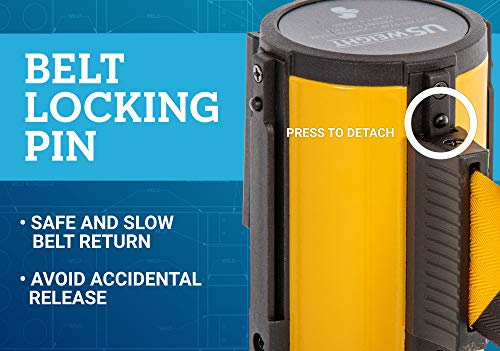 US Weight Yellow Steel Crowd Control Stanchion with 7.5-Foot Retractable Chevron Belt