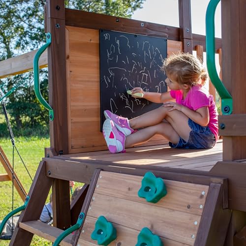 Cedar Cove Wooden Swing Set with Slides, Climbing Wall & Playhouse
