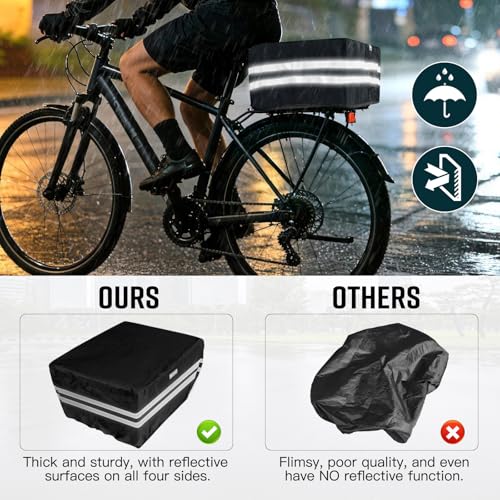 Large Waterproof Bike Basket with Reflective Cover & Cargo Net for E-Bikes