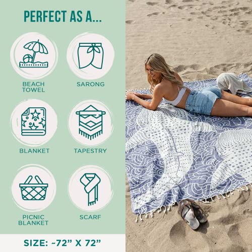 X-Large Whale Shark Turkish Beach Towel - Sand Resistant & Quick Dry