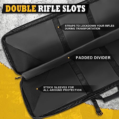 Black 48-Inch Tactical Double Rifle Case with Tuck-Away Backpack Straps