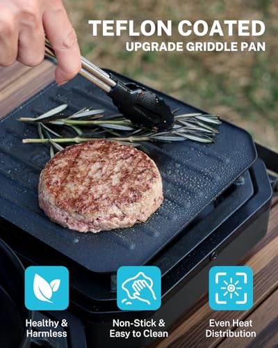 Gonex Black 2-Burner Portable Camping Stove with Griddle & Cast Iron Grates