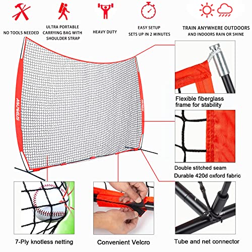 AOLIGEIJS 12x9Ft Red Heavy Duty Baseball Barrier Net Backstop for Sports