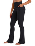 Sunzel No Front Seam Flare Leggings for Women with Pockets Hidden Butt Lifting Scrunch Tummy Control Mini Flared Yoga Pants 32" Inseam Black Medium