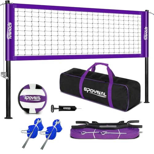 Purple SPOYNAL 32FT Outdoor Portable Volleyball Net Set with Adjustable Height & Winch