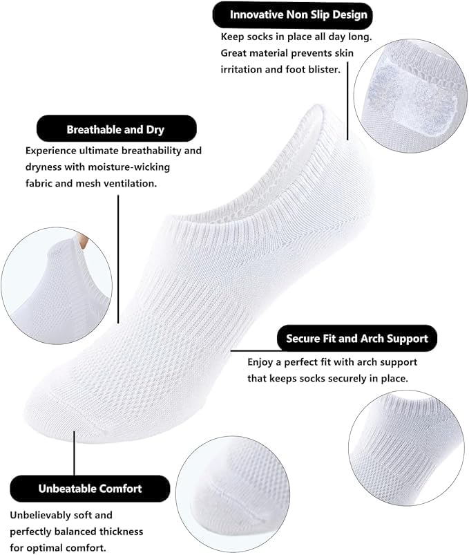 ACCFOD No Show Socks for Women - Cotton Thin Low Cut Non-Slip Invisible Liner | 6 Pairs