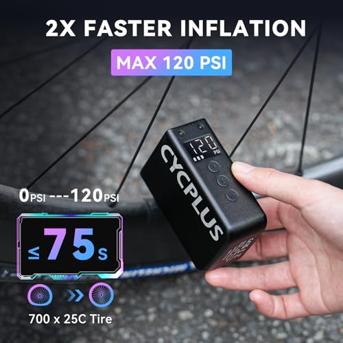 CYCPLUS Mini Tire Inflator E-Pump AS2 Pro Max for Bicycle & E-Bike, 120 PSI, Aluminum Shell
