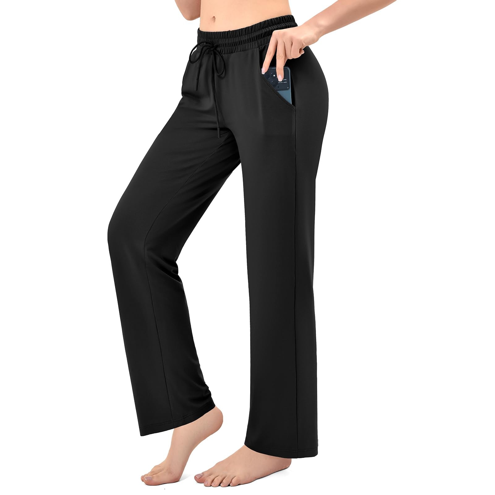 Walifrey Wide Leg Sweatpants for Women, Baggy Track Pants with Poackets Drawstring for Joggers Casual Wear(Black L)