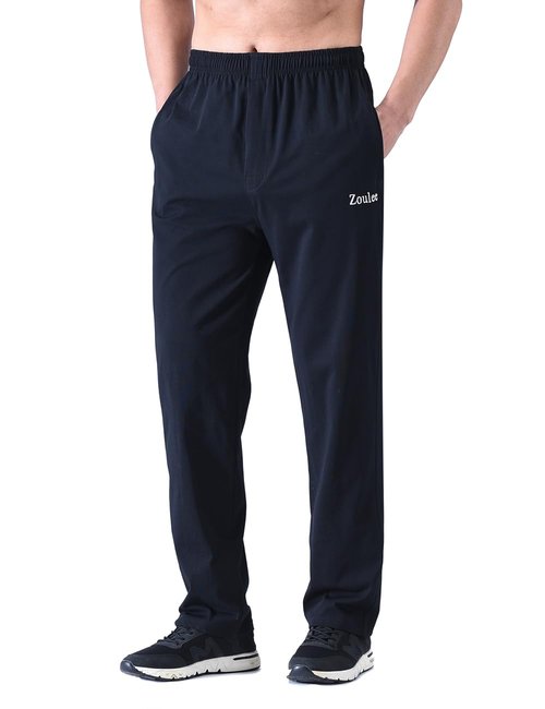 Zoulee Men's Front Zip Open-Bottom Sports Pants Sweatpants Trousers Thin Black 2XL